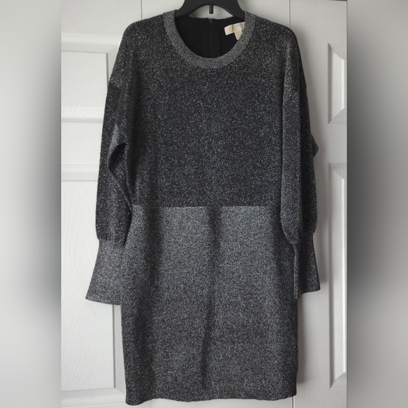 NWOT Michael Kors Gray Metallic Knit Sweater Dress size L - Picture 3 of 14